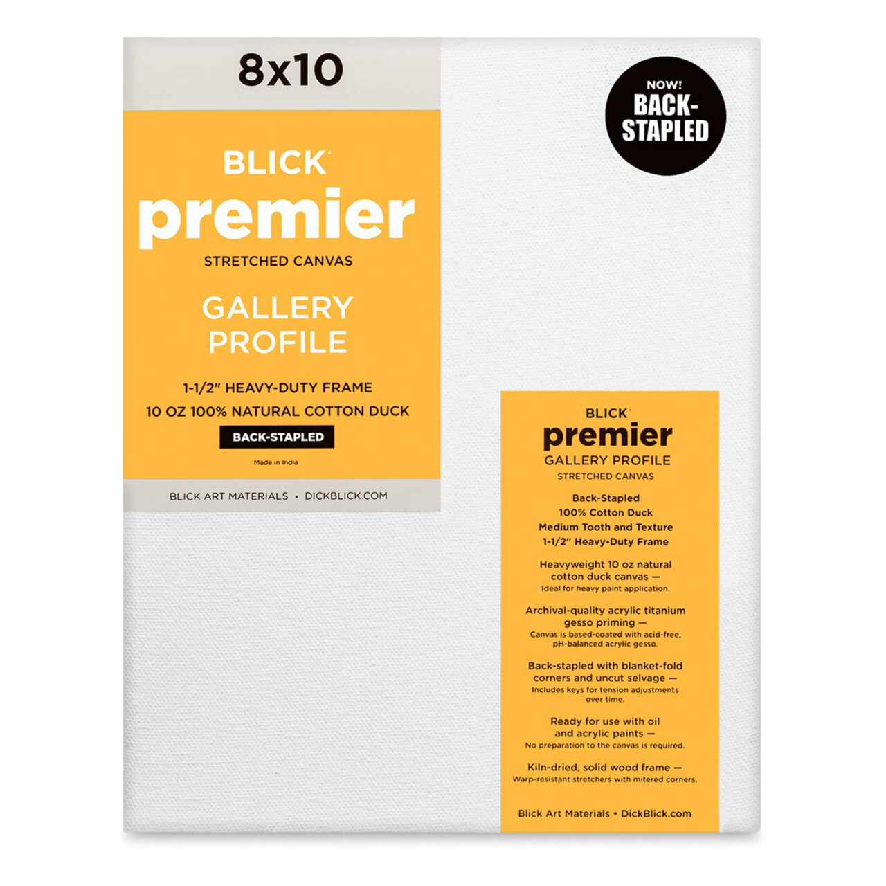 Blick Premier Stretched Cotton Canvas - Gallery Profile, Back-Stapled, 8" x 10"